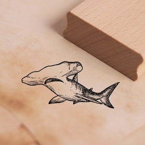 Sello con motivo tiburón martillo - sello tiburón 58 x 28 mm - sello de madera scrapbooking estampado en relieve manualidades - tiburones buceando tiburón buceador