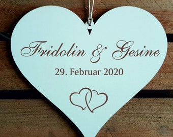 Personalisiertes Schild Herz « Hochzeit » mit Namen und Datum Herzen - Braut Bräutigam Brautpaar Geschenk Heirat Trauung Vermählung Liebe