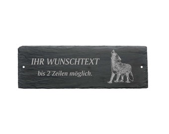 Wetterfestes Türschild « HEULENDER WOLF » mit Wunschtext oder Name - ca. 22 x 8 x 0,5 cm Schild Namensschild Klingel Familie Wölfe Tiere