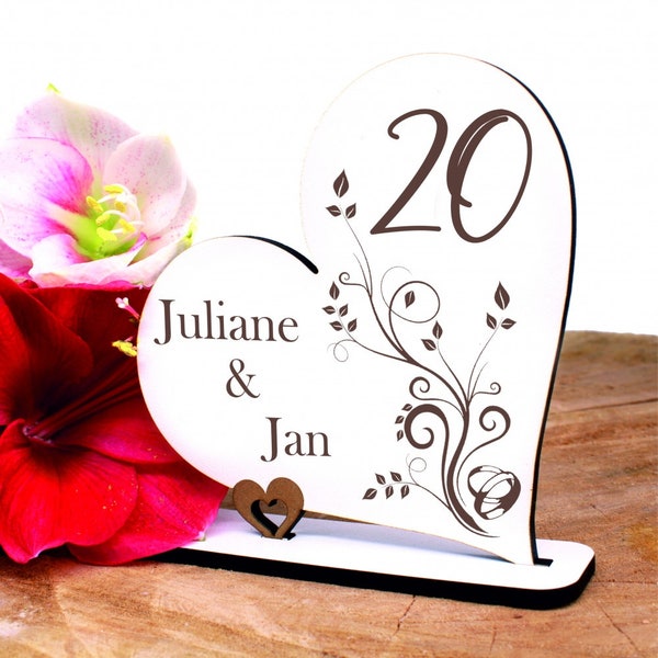Porcelain wedding decorative heart display wedding anniversary 20 years anniversary personalized 15 x 15 cm - gift gift idea money gift marriage
