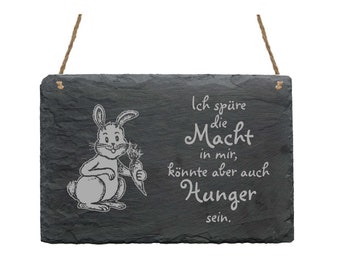 Schiefertafel HASE « Ich spüre die MACHT in mir » Tiere lustige Sprüche Schild Dekoration Türschild Wandschild Hängeschild Spruch Hunger