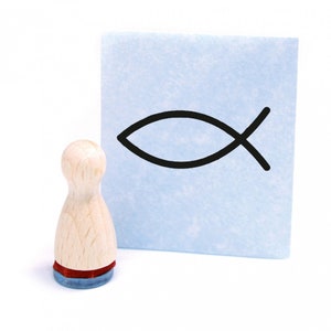 Ministempel Christenfisch Ichthys Fisch - Holzstempel mini Motivstempel Abdruckgröße ca. Ø12 mm - kleiner Stempel Höhe 2,5 cm - Gechenkidee