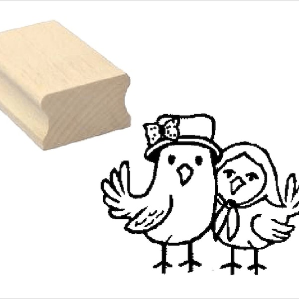 Stempel « VOGELPAAR » Motivstempel Holzstempel Scrapbooking Embossing Basteln Stempeln Geschenk Vögel Vogel Vogelhochzeit Kindergarten