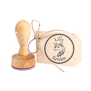 Timbro per bambini unicorno – timbro in legno con nome personale Ø 24 mm – timbro con nome motivo timbro insegnante timbro insegnante bambini ragazze scuola