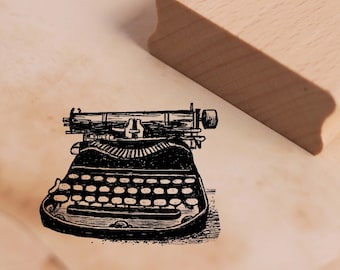 Vintage Typewriter Motif Stamp - 48 x 38 mm - Wooden Stamp for Scrapbooking, Embossing, Crafts, School, and Kindergarten