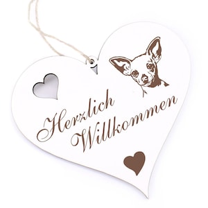 Welcome sign - Chihuahua head - decorative heart wood 13 x 12 cm door sign heart sign door decoration family house entrance