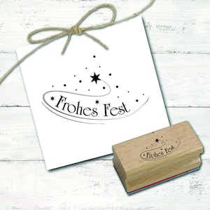 Timbre à motif Joyeuses fêtes Timbre étoile filante - Timbre en bois Noël moderne 48 mm x 30 mm - Timbre de Noël étoiles Avent Père Noël