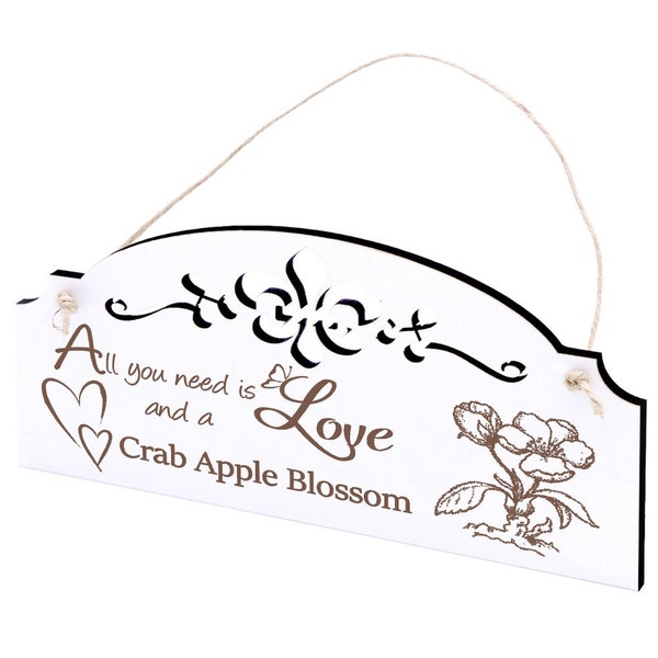 Schild Holzapfelblüte Deko 20x10cm - All you need is Love and a Crab Apple Blossom - Holz - Shabby Vintage Türschild Ornamente Dekoschild