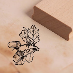 Stamp Oak Leaf with Acorns - Motif Stamp 38 x 48 mm • Wooden Stamp Scrapbooking Crafts Nature Autumn Oak Tree Acorn Kindergarten School