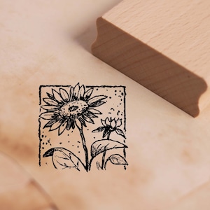 Motivstempel Sonnenblume im Rahmen - Stempel Holzstempel 38 x 38 mm - Scrapbooking Embossing Basteln Stempeln Geschenk Pflanzen Sommer