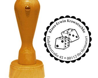 Address stamps "WÜRFEL" with personal address and motif - stamp wood stamp name game casino gambling player lucky