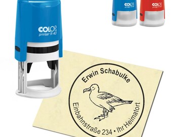 Stempel Adressstempel personalisiert - gezeichneter Albertros - rund ∅ 40mm