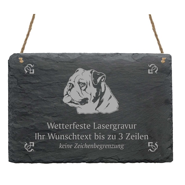 englische BULLDOGGE Schiefertafel mit Wunschgravur