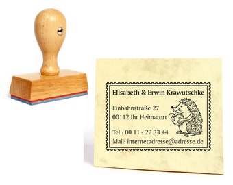 Cachet Hérisson avec timbre de pomme - avec nom et adresse env. 60 x 40 mm • Cachet d’adresse Timbre d’adresse Timbre d’enfant • Animaux