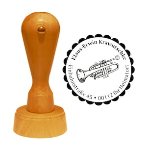 Address stamp « TRUMPET » with personal address - Stamp Wooden Stamp Address Stamp Name Musician Music Instrument Orchestra Concert