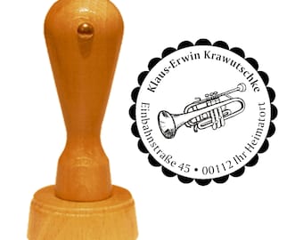 Adressstempel « TROMPETE » mit persönlicher Anschrift - Stempel Holzstempel Adressenstempel Name Musiker Musik Instrument Orchester Konzert