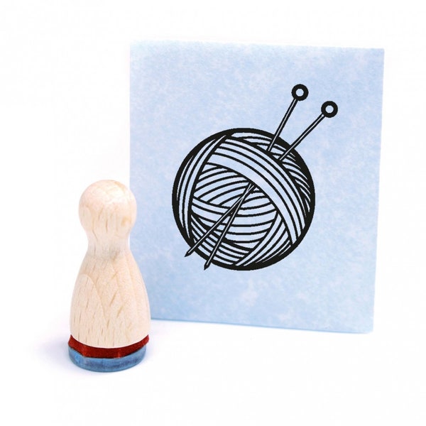 Mini tampon pelote de laine - tampon en bois mini motif tampon empreinte taille environ Ø12 mm - petit tampon hauteur 2,5 cm - idée cadeau laine tricot