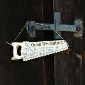 Sign saw grandpa&#39;s workshop - open daily - door sign vintage decorative sign - 24 x 10 cm - door decoration gift grandpa workshop sign cellar