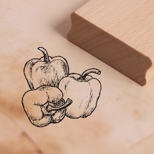 Stamp paprika - motif stamp approx. 38 x 38 mm - Scrapbooking wooden stamp Embossing - gift vegetables kindergarten school farm shop spice