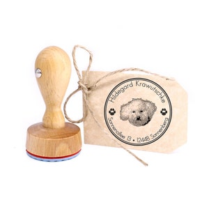 Stamp personalized Bolognese dog round 40 mm address stamp wooden stamp - name address address stamp name stamp motif stamp