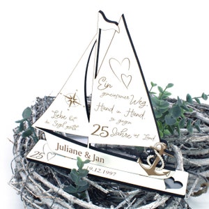 Silver Wedding Decoration Wedding Anniversary 25 Years Anniversary - with Name and Date - Stand Ship - 18 x 20 cm - Gift Silver Wedding