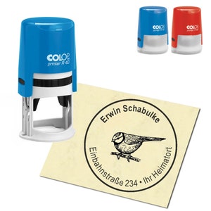 Stempel adresowy personalizowany - sikorka - okrągły ∅ 40 mm