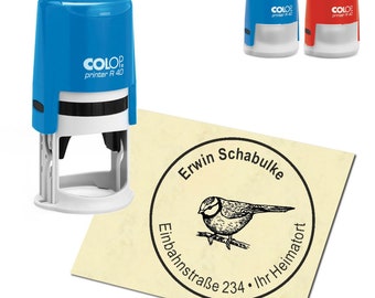 Stamp Address stamp personalized - blue - about ∅ 40 mm