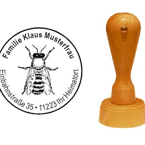 Stamp Wooden Stamp Bee 1 - with name and address Ø 35 mm