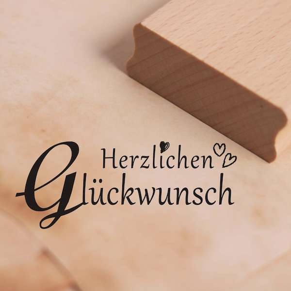 Stempel Herzlichen Glückwunsch - Motivstempel Herzchen ca. 68 x 27 mm - Scrapbooking Holzstempel Embossing - Geburtstag Gruß Alles Gute Herz