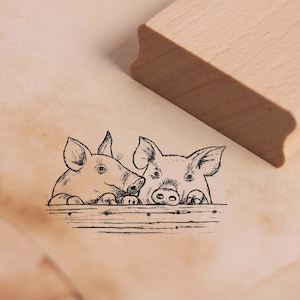 Timbro con motivo due maiali - timbro in legno 48 x 28 mm - scrapbooking goffratura artigianale stampaggio maiale scrofa fattoria regalo