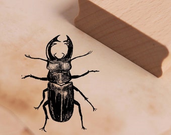 Motif Stamp Stag Beetle Stamp 38 x 48 mm - Wooden Stamp Scrapbooking Embossing Crafts Stamps Beetle Insects - Forest School Kindergarten