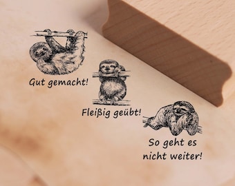 Teacher stamp sloth in a set - 3 motif stamps with saying and motif for school approx. 28 x 28 mm - wooden stamp office stamp teacher student praise