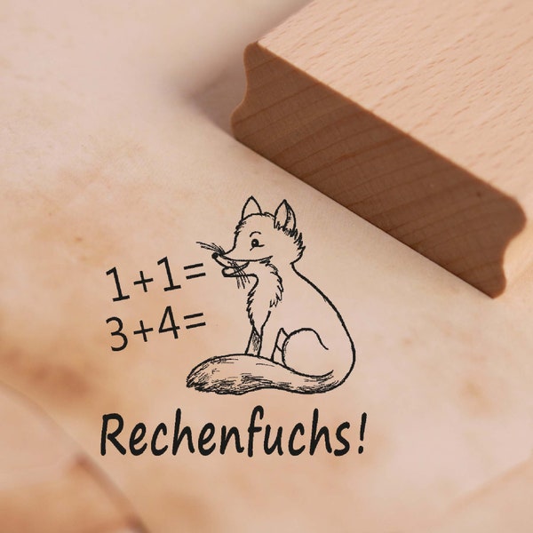 Stempel Rechenfuchs - Motiv Mathe Fuchs ca. 28 x 28 mm - Lehrerstempel Holzstempel Motivstempel - Schule Kindergarten Lehrer Kinder Lob