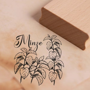 Carimbo com motivo hortelã-ervas, carimbo de ervas de cozinha, carimbo de madeira 48x48mm, scrapbooking, gravação em relevo, jardim, cozinha, jardim, ervas, presente