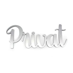 Letrero privado para puerta, letras de plástico gris plateado, autoadhesivo, 23 x 9 cm, letrero adhesivo para puerta, plateado, moderno