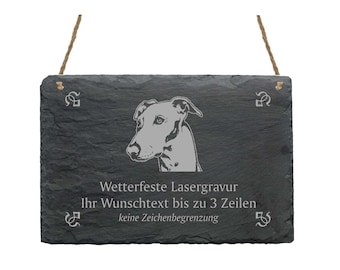 GREYHOUND Schiefertafel mit Wunschgravur Whippet