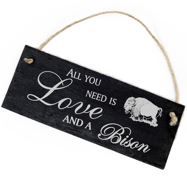 Schiefertafel Deko Bison Schild 22 x 8 cm - All you need is Love and a Bison