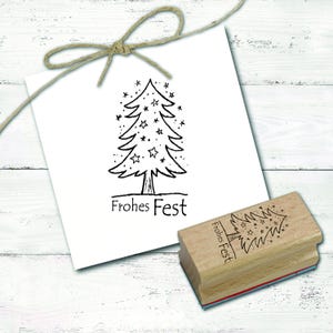Motivstempel Frohes Fest Tannenbaum - Weihnachten Stempel Tanne 28 x 48 mm - Holzstempel Scrapbooking Embossing Stempeln Basteln Geschenk