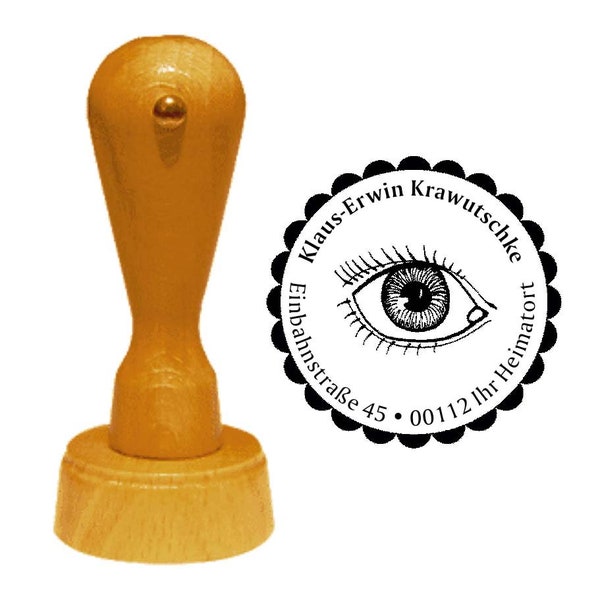 Address stamp « AUGE » with personal address and motif - Stamp Wooden stamp Name Address See Optician Ophthalmologist Eye Center