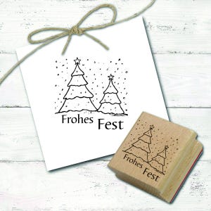 Stamp Happy Holidays - Christmas Trees Motif Stamp 38 x 38 mm • Wooden Stamp Scrapbooking Crafting • Merry Christmas Santa Claus Advent Winter