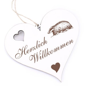 Welcome sign - badger on sand - decorative heart wood 13 x 12 cm door sign heart sign door decoration family house entrance