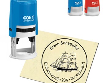 Stempel Adressstempel personalisiert - Zweimaster - rund ∅ 40mm