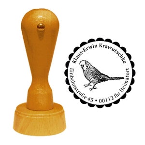 Stamp wooden stamp address stamp «WELLENSITTICH» with personal address and motif name bird pet parakeet parrot