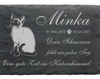 Commemorative plaque Siam cat with name and date • 22 x 16 cm saying engraving motif • gravestone animal gravestone animal grave burial cemetery grave