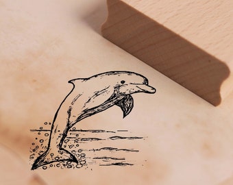 Motif stamp dolphin jumps out of the water - stamp 48 x 38 mm - wooden stamp embossing scrapbooking stamping crafts school kindergarten