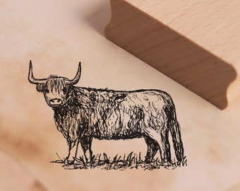 Stempel Schottisches Hochlandrind - Motivstempel ca. 48 x 33 mm - Scrapbooking Holzstempel Embossing - Geschenk Galloway Rind Schottland