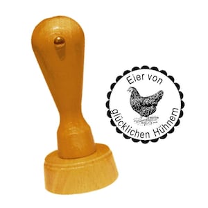 Tampon « EGGS from HAPPY CHICKENS poulet noir » texte souhaité possible - Ø 20 mm poules poulailler ferme magasin timbre oeuf emballage oeuf