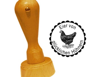 Stempel « EIER von GLÜCKLICHEN HÜHNERN schwarzes Huhn » Wunschtext möglich - Ø 20 mm Hühner Hühnerstall Hofladen Eierstempel Eierverpackung