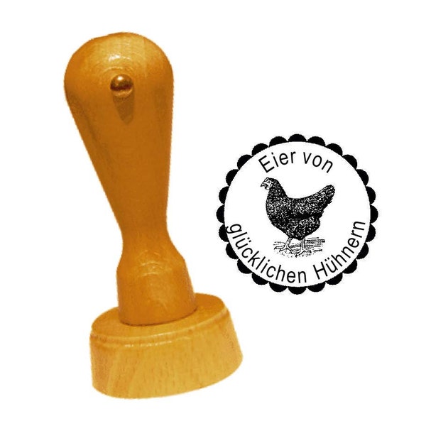 Stempel « EIER von GLÜCKLICHEN HÜHNERN schwarzes Huhn » Wunschtext möglich - Ø 20 mm Hühner Hühnerstall Hofladen Eierstempel Eierverpackung