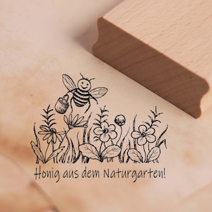 Motivstempel Honig aus dem Naturgarten Stempel Biene Blumenwiese 48 x 38 mm - Holzstempel Scrapbooking - Geschenk Imker Imkerei Garten Blume